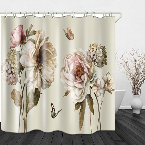 

Cortina de ducha de poliéster con estampado digital de flores florecientes para baño con ganchos para cortina de ducha impermeable de 70 pulgadas