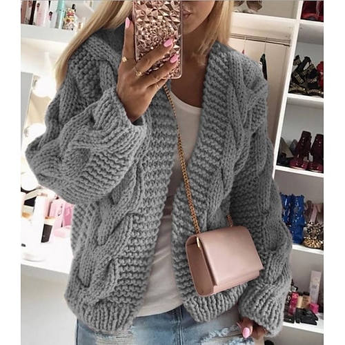 

Dame Cardigan Strikket Helfarve Basale Afslappet Chunky Langærmet Løstsiddende Sweater Cardigans Hætte Åben Front Efterår Vinter Vin Dusty Rose Grå