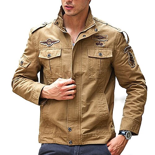 

Men's Hiking Jacket Military Tactical Jacket Cotton Outdoor Solid Color Thermal Warm Windproof Multi-Pockets Lightweight Jacket Top Hunting Fishing Climbing Army Green Khaki Black / Casual