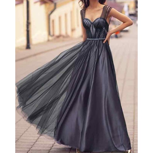 

A-Line Empire Elegant Engagement Prom Dress Sweetheart Neckline Sleeveless Floor Length Tulle with Pleats 2022