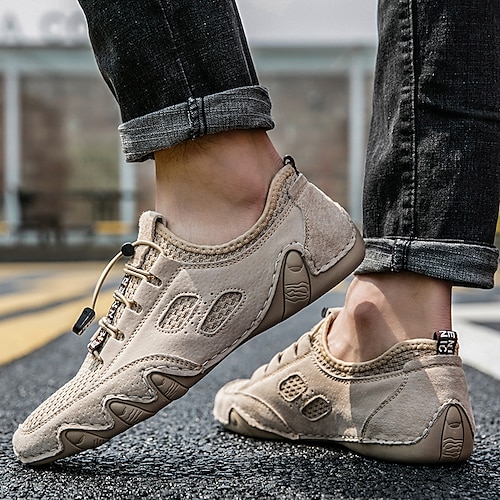 

Men's Sneakers Casual British Outdoor Daily Walking Shoes Mesh Massage Non-slipping Light Brown Gray Fall Summer