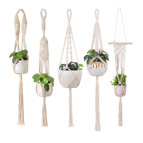 

Boho 1 pcs Hand Woven Macrame Tapestry Plant Hanger Holder Bohemian Boho Wall Hanging Ornament Art Decor Home Bedroom Living Room Decoration Nordic Handmade Tassel Cotton