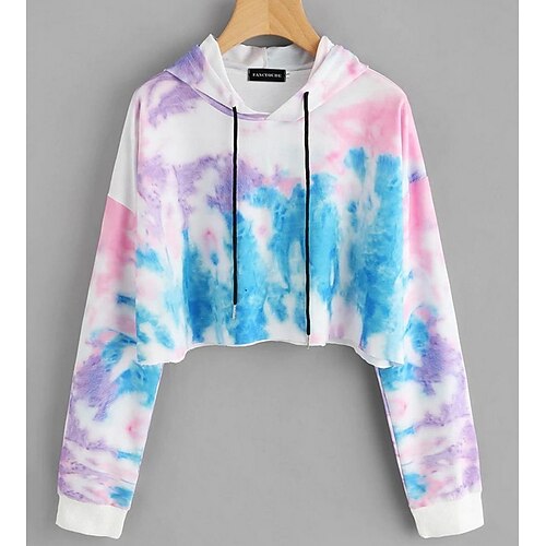 

Women's Hoodie Cropped Hoddie Pullover Casual Y2K Blue Tie Dye Hooded S M L XL