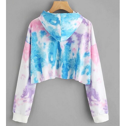 blue tie dye cropped moletom com capuz