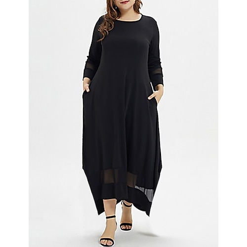 

abito da donna plus size a forma di mela tinta unita girocollo manica lunga autunno inverno casual maxi abito lungo