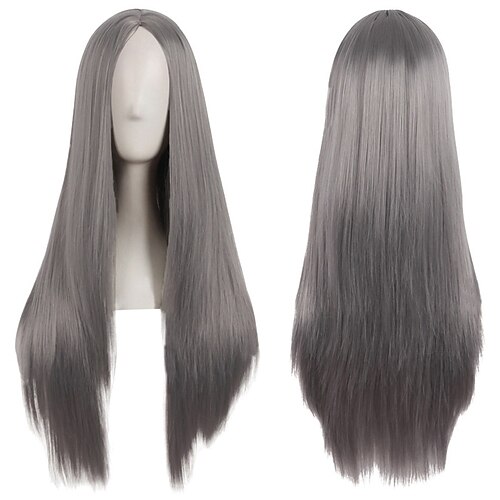 

Synthetic Wig Natural Straight Middle Part Wig Long Brown Blonde Grey Pink Green Synthetic Hair 28 inch Women's Creative Party Fashion Brown Gray