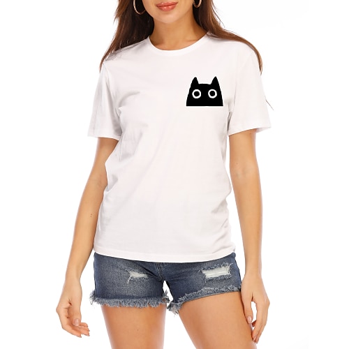 女性用 Tシャツ ダークブラウン パンダ 猫 グラフィック 猫 3D プリント 半袖 日常 ベーシック ラウンドネック XS