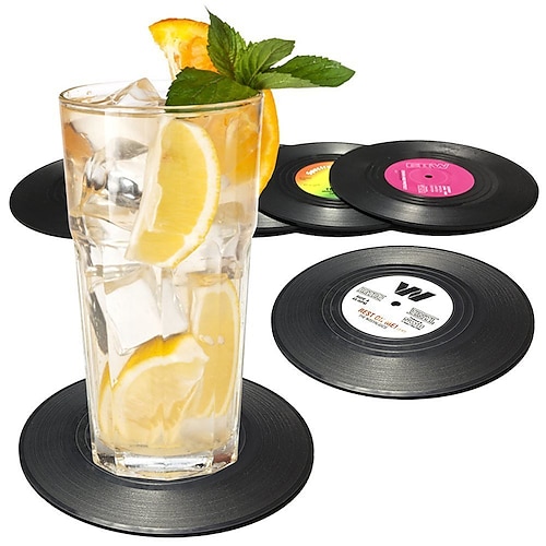 

6PCS Record Disk Coasters for Drinks Cocktail Mixing Drinkware Beer 6 Pack - Preventing Tabletop from Damage