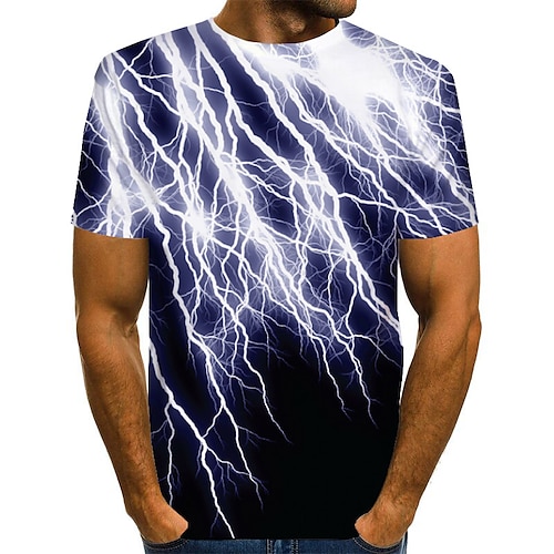 

Lightning Strikes Mens Graphic Shirt Tee Abstract Round Neck Green Purple Yellow White Daily Short Sleeve Print Clothing Apparel Basic Exaggerated T-Shirt Casual Blue Cotton
