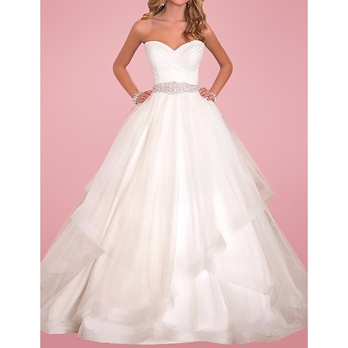 

Ball Gown Wedding Dresses Sweetheart Neckline Court Train Tulle Sleeveless Formal with Sashes / Ribbons 2022
