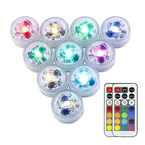 

Outdoor 10Pcs Underwater LED Light Indoor Outdoor IP68 Waterproof Candle Lights 3cm Mini Pool Vase Lamp with 2 Remote Control RGB Submersible lamps Aquarium Swimming Pool Decoration Light