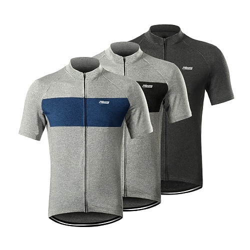 

21Grams Men's Cycling Jersey Short Sleeve Bike Jersey Top with 3 Rear Pockets Mountain Bike MTB Road Bike Cycling Breathable Quick Dry Soft Reflective Strips Black Grey Blue Patchwork Polyester Sports