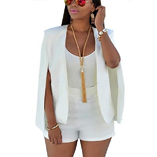 

Women's Blazer Solid Color Fashion Coat Fall Spring Casual Short Jacket White / Daily