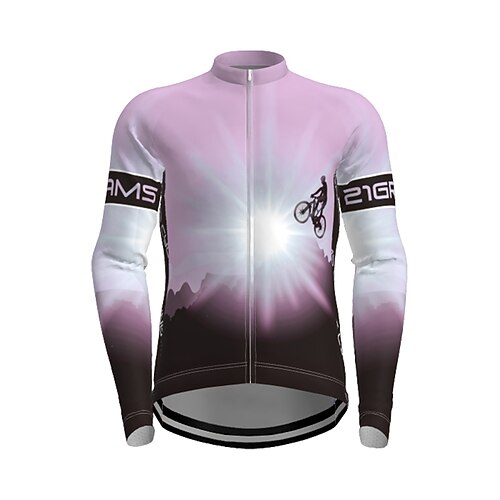 

21Grams Men's Cycling Jersey Long Sleeve Bike Jersey Top with 3 Rear Pockets Mountain Bike MTB Road Bike Cycling Breathable Quick Dry Soft Reflective Strips Green Purple Yellow Novelty Polyester
