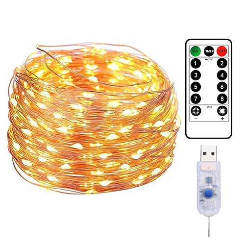 20M 200LED Copper Wire String Lights Outdoor String Lights USB Plug-in Fairy Lights With Remote 8 Modes Lights Waterproof Remote Control Timer Christmas Wedding Birthday Family Party Room Valentine's, lightinthebox  - buy with discount