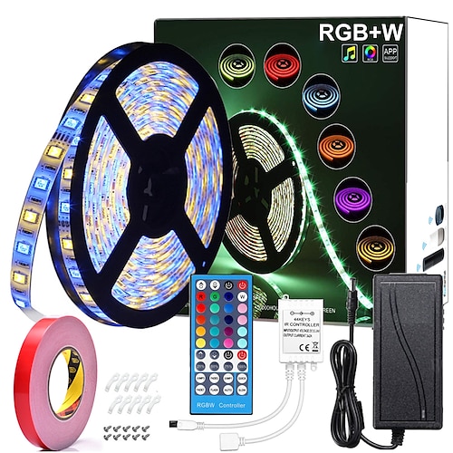 

5M 16.4ft RGBW LED Strip Light Waterproof 300LEDs SMD 5050 Warm White RGB Color Changing Backlight Home Party Decoration