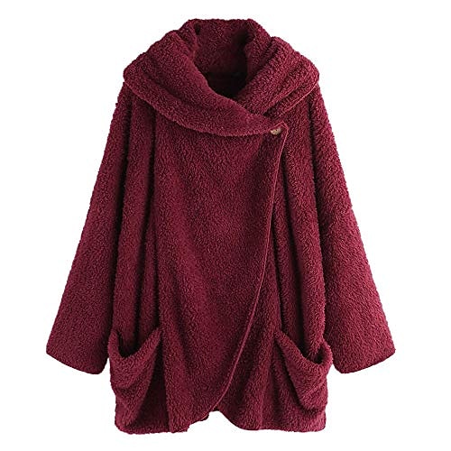 

Women's Teddy Coat Sherpa jacket Fleece Jacket Hoodie Jacket Daily Spring Fall Long Coat Regular Fit Casual Jacket Long Sleeve Solid Colored Button Pocket Wine Red Black Rosy Pink