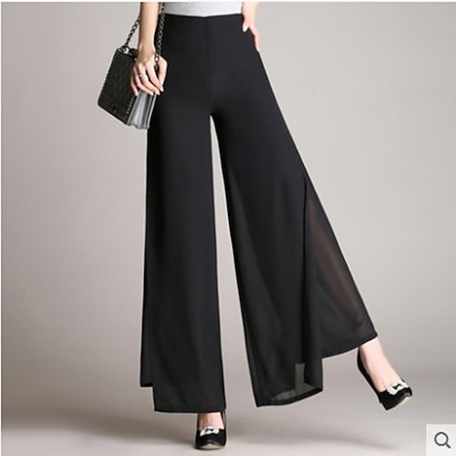 

Women's Culottes Wide Leg Slacks Pants Trousers Swing Chiffon White Black High Waist Basic Office / Career Daily Layered Full Length Comfort Solid Colored S M L XL XXL / Loose Fit