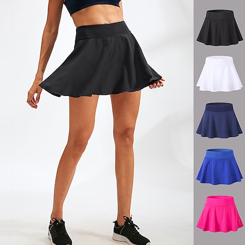 

Women's Running Skirt Tennis Skirts Golf Skirts 2 in 1 Liner Breathable Quick Dry Fitness Gym Workout Performance Bottoms Solid Colored Black White Pink Spandex Sports Activewear Stretchy YUERLIAN
