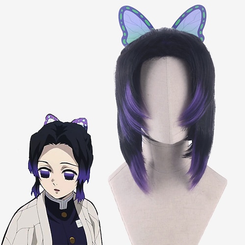 

Cosplay Wig Cosplay Wig Kochou Shinobu Demon Slayer kinky Straight Middle Part Wig Short Dark Purple Synthetic Hair 14 inch Women's Anime Cosplay Ombre Hair Purple