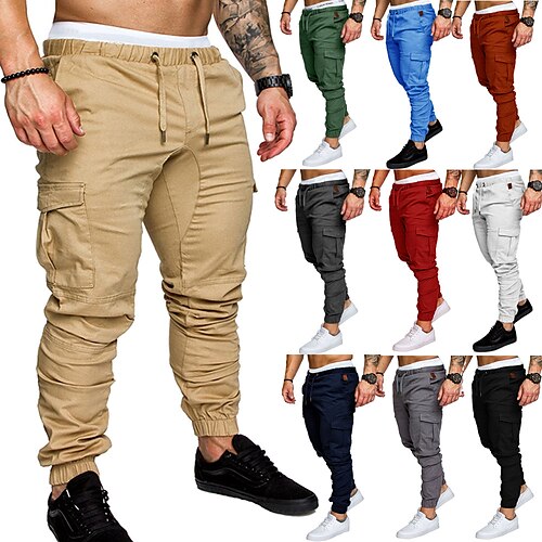 

Men's Joggers Tactical Cargo Pants Street Sweatpants Bottoms Drawstring Beam Foot Cotton Fitness Gym Workout Performance Jogging Training Wearable Breathable Soft Normal Sport Solid Colored Dark Grey