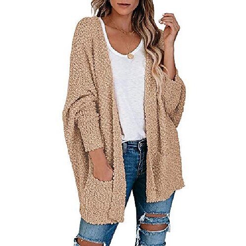 

Women's Cardigan Sweater Jumper Crochet Knit Tunic Solid Color Open Front Basic Stylish Daily Going out Drop Shoulder Winter Fall Light Pink Wine Red S M L / Cotton / Long Sleeve / Cotton / Slim