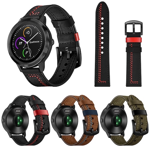 

22mm Leather Watch Band for Garmin Forerunner 255 / Vivoactive 4 / Venu 2 Replaceable Bracelet Wrist Strap Wristband
