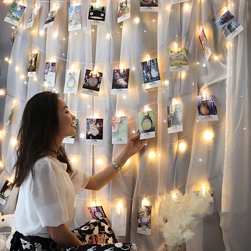 

2pcs 3m 20led Photo Hanging Clips String Light Photo Collage Display Led Twinkle Light with Clip Home Bedroom Wall Decoration for Picture Card
