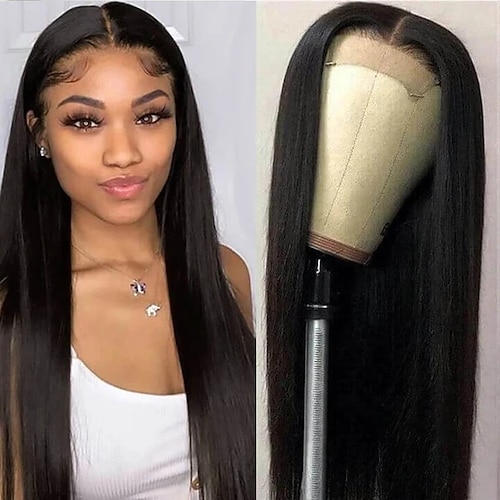 

Remy Human Hair 4x4 Closure Wig Free Part style Brazilian Hair Straight Natural Wig 150% Density Women Women's Human Hair Lace Wig