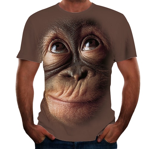 

Men's T shirt Tee Shirt Tee Graphic Animal Orangutan Round Neck Pink Brown Black 3D Print Party Street Short Sleeve Print Clothing Apparel Chic & Modern Funny Comfortable Big and Tall / Summer