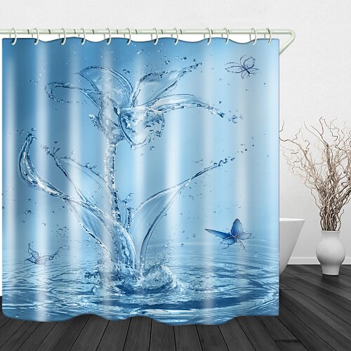 

Splash Butterfly Shower Curtain With Hooks Suitable For Separate Wet And Dry Zone Divide Bathroom Shower Curtain Waterproof Oil-proof Modern Polyester New Design