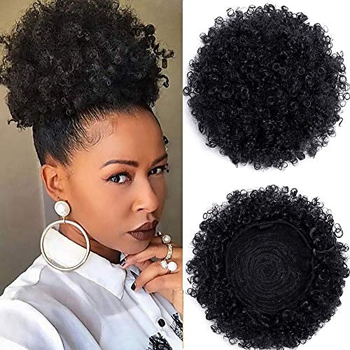

High Puff Afro Ponytail Drawstring Short Afro Kinky Curly Pony Tail Clip in on Synthetic Curly Hair Bun Made of Kanekalon Fiber Puff Ponytail Wrap Updo Hair Extensions with Clips 8 Inch 80g/pcs