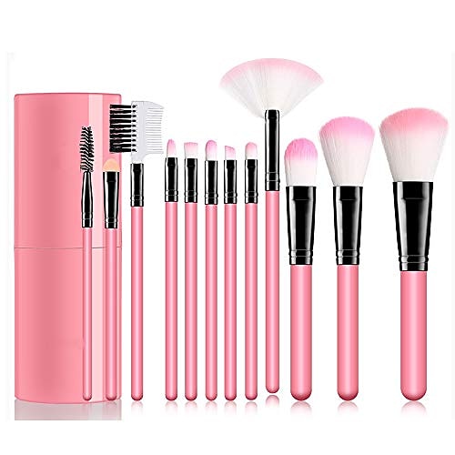 

makeup brush set 12 piece set bucket pink synthetic makeup brush pink handle eyeshadow eyeliner blush brushes concealer mix brush makeup tools