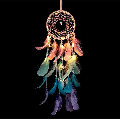 LED Dream Catcher Colors Feather Chandelier Ornaments Gift Handmade Indian Wall Decoration for Bedroom Home Decor 2022 - £ 12