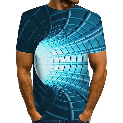 

Men's T shirt Tee Optical Illusion Round Neck Green Blue Purple Yellow Red 3D Print Daily Short Sleeve Print Clothing Apparel Basic Exaggerated Designer
