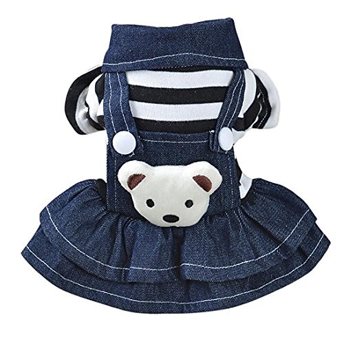 

puppy cool jeans dress, girl dog classic ruffles dresses jeans clothes
