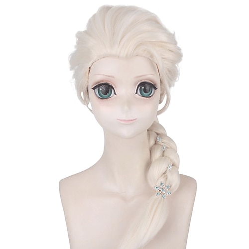 

Cosplay Wig Cosplay Wig Elsa Frozen II Plaited With Ponytail Wig Long Light golden Synthetic Hair 30 inch Women's Anime Cosplay Party Blonde