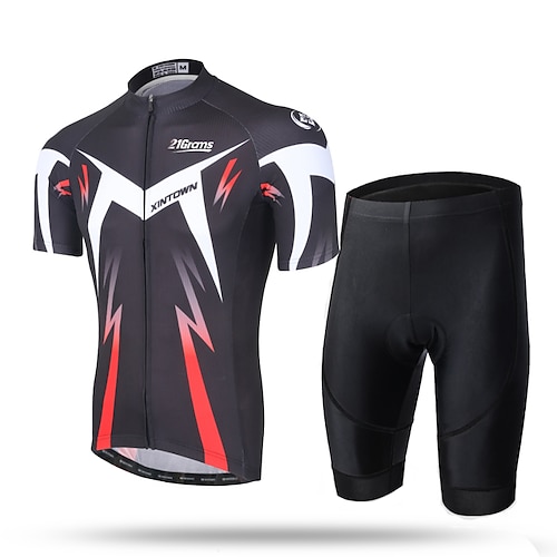 

21Grams Men's Cycling Jersey with Shorts Short Sleeve Green and Black Black Red Novelty Bike Shorts Pants / Trousers Jersey 3D Pad Breathable Ultraviolet Resistant Quick Dry Reflective Strips / Mesh