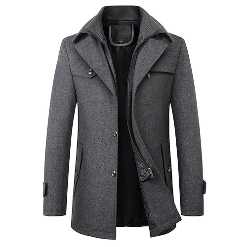 

Men's Trench Coat Overcoat Daily Fall & Winter Long Coat Notch lapel collar Regular Fit Basic Jacket Long Sleeve Solid Colored Black Wine Camel / Wool