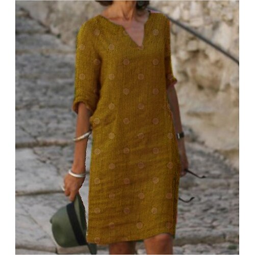 

Women's Midi Dress Green Purple Dusty Blue Half Sleeve Polka Dot Print Fall Spring Autumn Crew Neck Hot S M L XL XXL 3XL