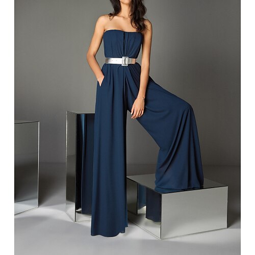 

Jumpsuits Sexy Wedding Guest Formal Evening Dress Strapless Sleeveless Floor Length Chiffon with Sash / Ribbon 2022