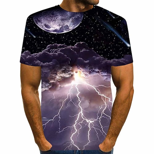 

Men's T shirt Tee Shirt Tee Graphic Moon Lightning Round Neck Black Daily Going out Short Sleeve Print Clothing Apparel Basic Streetwear Designer Big and Tall