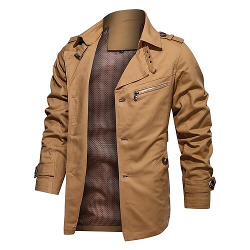

Men's Winter Jacket Winter Coat Jacket Daily Single Breasted Turndown Basic Jacket Outerwear Solid Colored Blue Army Green Khaki / Cotton / Long Sleeve / Long
