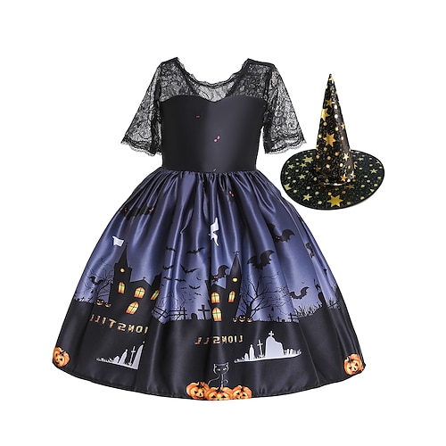 

Witch Dress Kid's Girls' Dresses Festival Festival / Holiday Polyester Cotton Black Easy Carnival Costumes Pumpkin / Hat / Hat