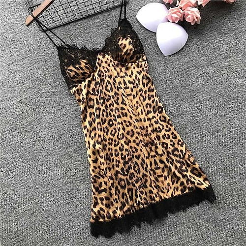 

Women's Pajamas Nightgown Chemises & Negligees 1 pc Leopard Embroidered Casual Soft Home Party Daily Nylon Deep V Mesh Lace Lined Spring Summer Yellow / Buckle / Strap / Buckle / Spandex / Super Sexy