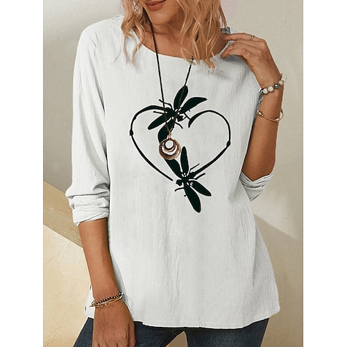 

Women's Tunic Shirts White Green Gray Graphic Prints Print Long Sleeve Daily Chinoiserie Round Neck Long S