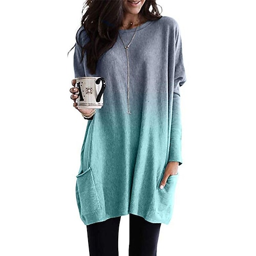 

Women's Tunic Shirts Tunic Purple Pink Orange Color Gradient Long Sleeve Daily Basic Round Neck Long Loose Fit S / Winter