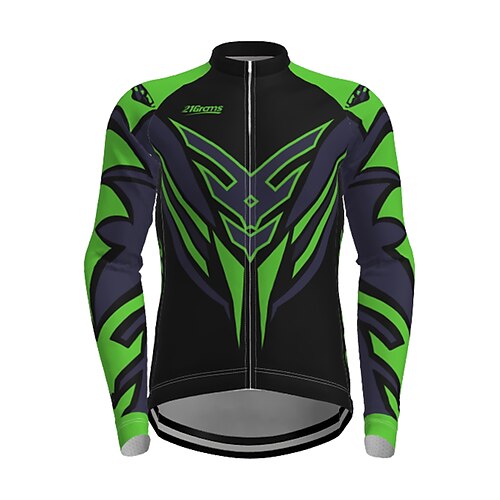 

21Grams Men's Cycling Jersey Long Sleeve Bike Jersey Top with 3 Rear Pockets Mountain Bike MTB Road Bike Cycling Breathable Quick Dry Soft Reflective Strips Green Yellow Orange Novelty Polyester