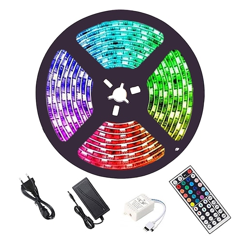 

5M 16.4ft LED Strip Lights RGB TV Backlight Bedroom Kitchen Decor 300 x 5050SMD IR 44Key Remote Control Self-adhesive Color-Changing