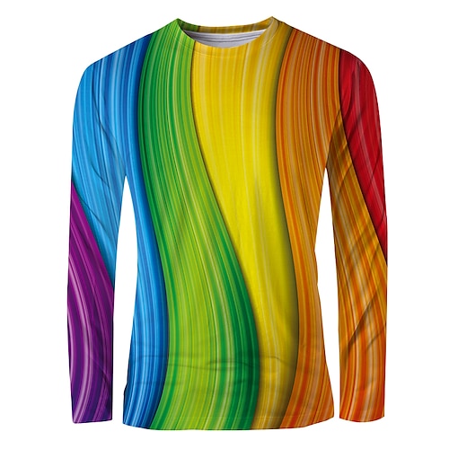 

Men's T shirt Tee Shirt Graphic Rainbow Round Neck Rainbow Daily Going out Long Sleeve Print Clothing Apparel Basic Elegant